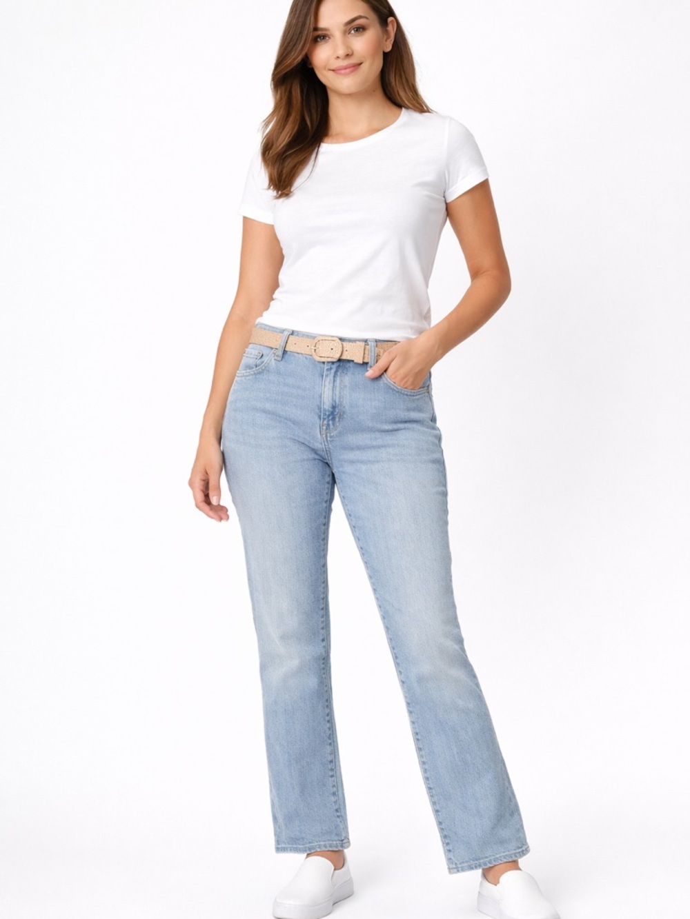 CAbi Jeans Size 6 Light Wash Straight Leg Stretch Denim Mid Rise